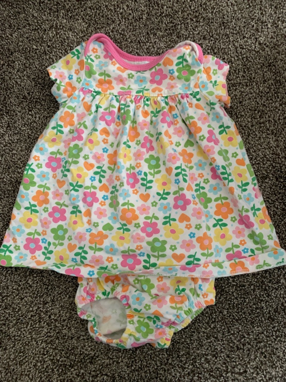 Carter's Floral Print White Dress & Bloomers - Pink, Orange, Yellow, Green, Blue